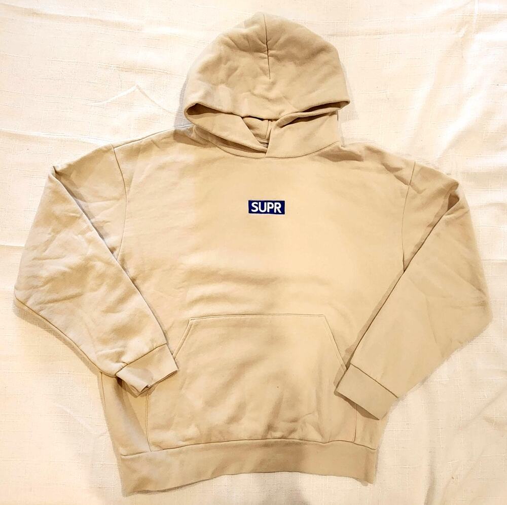 Independent Trading Co Boxy Oversized Pullover Hoodie Tan Box Logo Patch Sz M